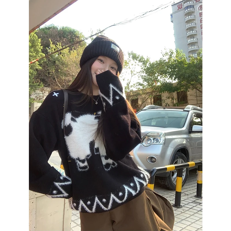 

MEXZT Harajuku Cartoon Sweater Women Fashion Streetwear Print Knitted Pullovers Korean Long Sleeve Knitwears Winter Jumpers New