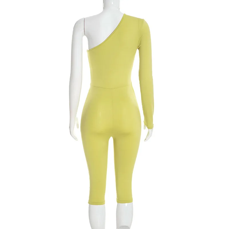 JENYAGE Damen-Jumpsuit mit einem Schulter-Ausschnitt, weich, dehnbar, einfarbig, sexy, langärmelig, asymmetrisch, figurbetont, knielang. – Detail 15