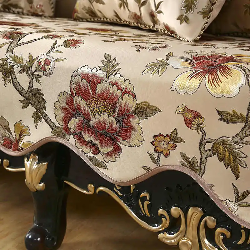Living Room Sofa Cover Retro Jacquard Couch Cover Living Room Seat Cushions Home Decoration Anti-slip Furniture Protective Cover
