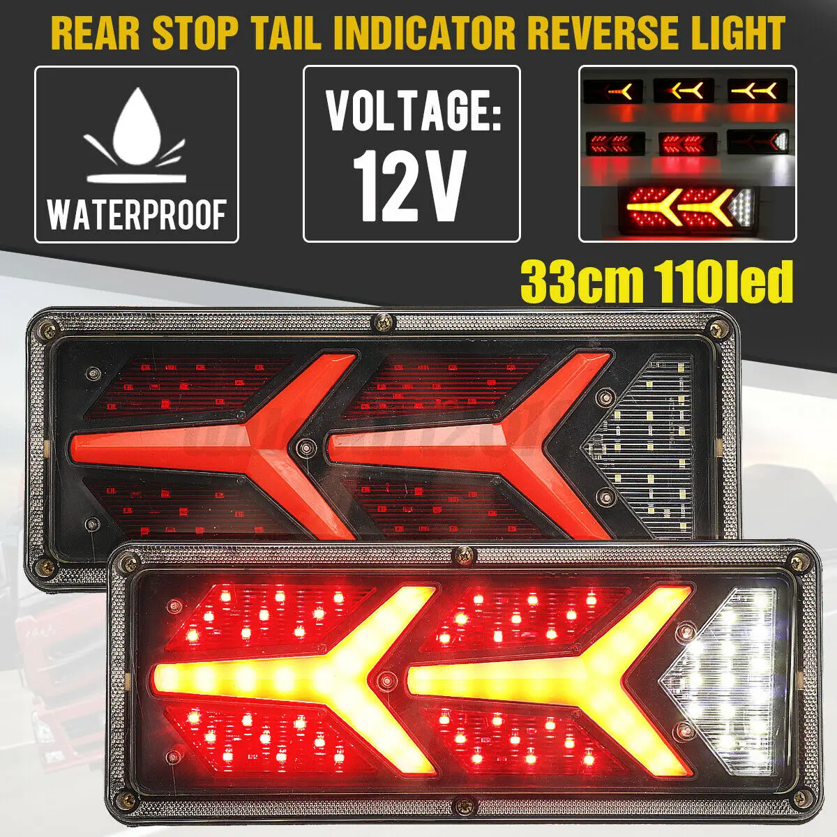 

1Pair 12V 76 LEDs Universal Truck RV Plastic Headlights LED Rear Tail Lights Decorative Waterproof Guide Turn Signal Lighting