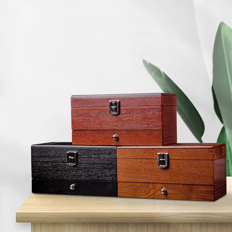 Wooden Watch Box Organizer Case Double Layer Brown Men\'s Watch Jewelry Storage Box Display Ring Necklace Bracelet Gift Boxes