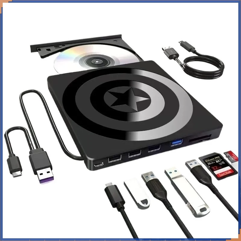 7 in1 USB3.0 Portable External CD DVD RW ROM Optical Drive Reader Writer Burner With Shield Style SD TF Card Slots For Laptop PC