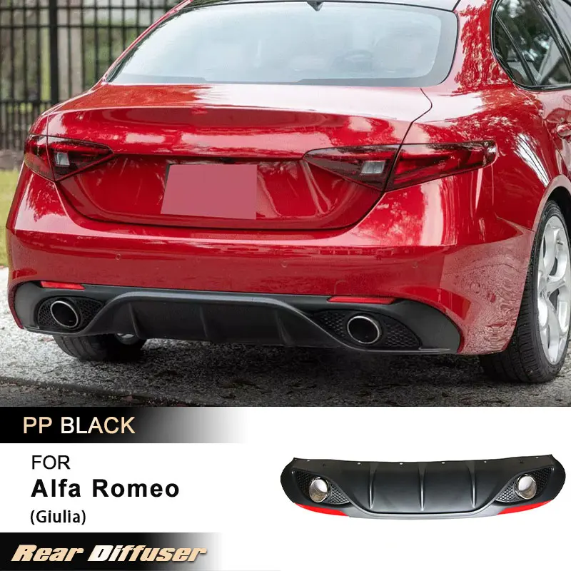 PP Plastic Material Car Rear Bumper Lip Diffuser Spoiler with Exhaust Tips for Alfa Romeo Giulia Standard 2016-2020 Rear Lip