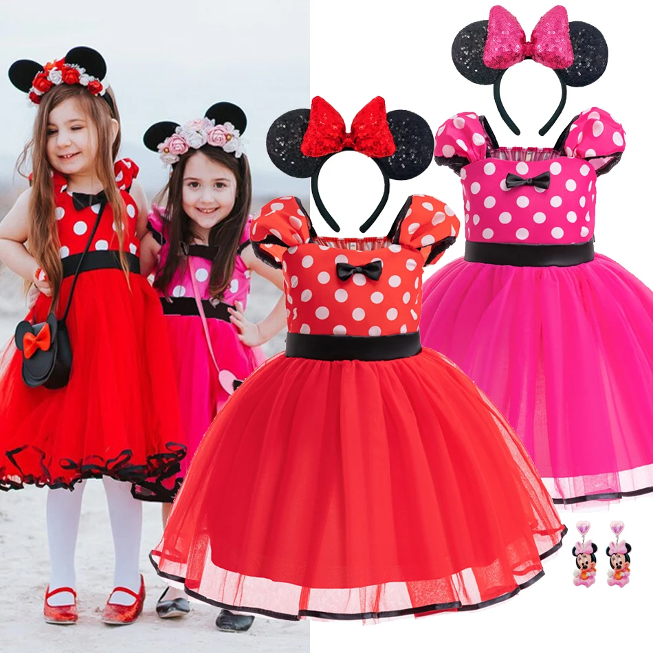 Baby Girl Mickey Mouse Dress Children Summer Clothes Kids Minni Mouse Polka Dot Dress Birthday Party Christmas Costume 12M 8Y