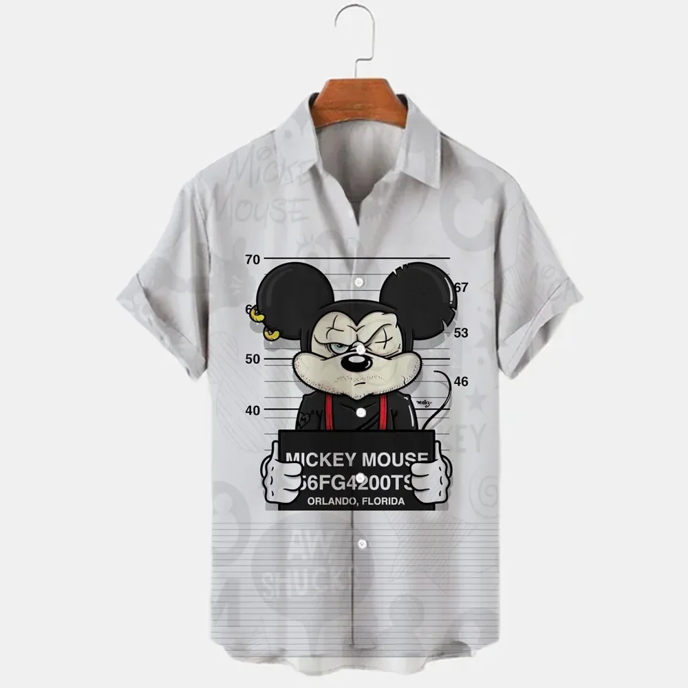 Summer Fashion Hawaiian Shirt Mickey Minnie Mouse Shirts Men Women Clothes Temperament Men\'s Street Trend Retro Boutique Tops