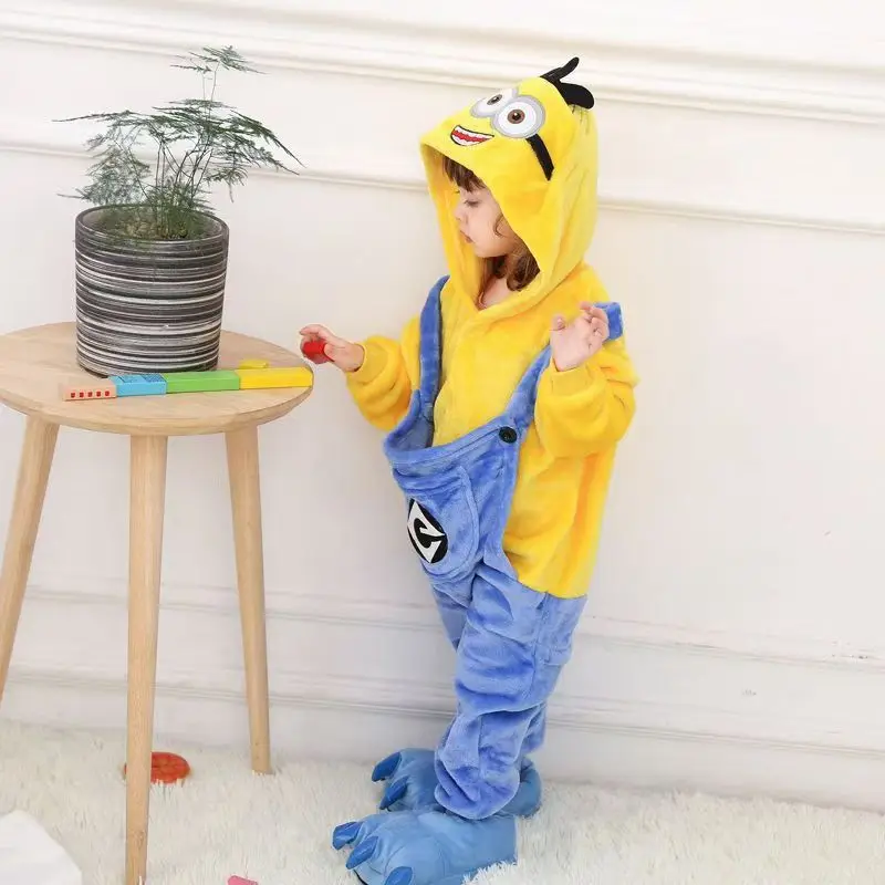 Halloween Minions Cartoon Cute Children\'s One-piece Pajamas Creative Personality Funny Thickened Home Clothes Cosplay Props