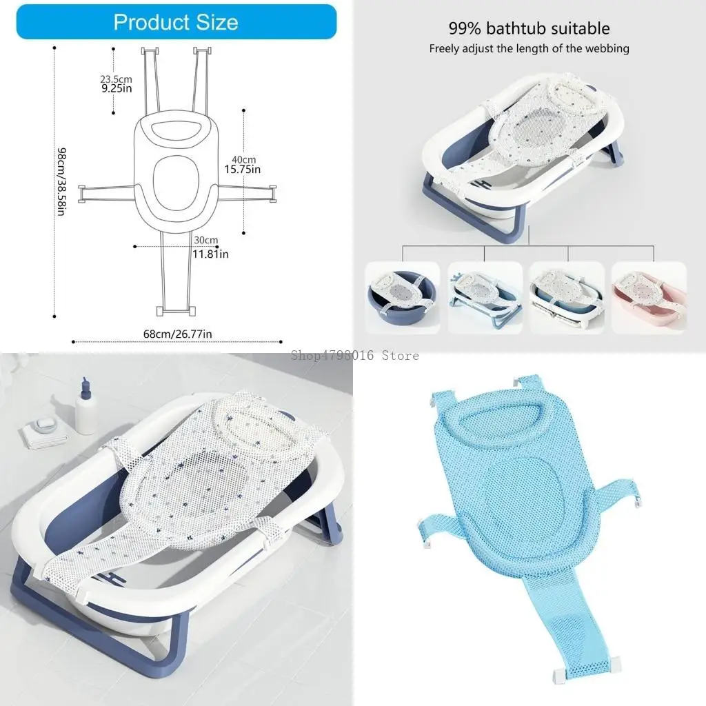 

Secure Baby Bath Bed Bathtub Net Pocket with 5 Designing, Adjustable and Convenient Newborns Shower Cushion