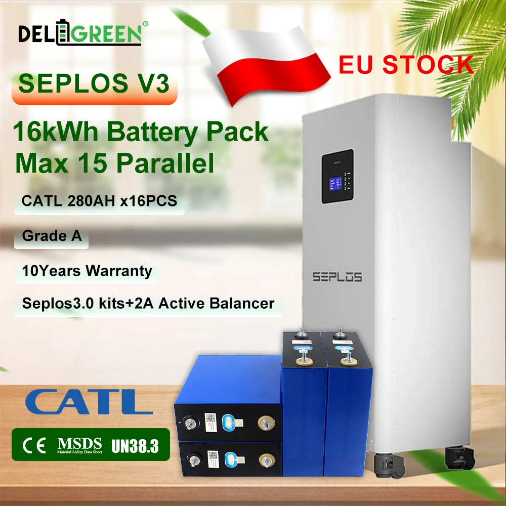 

Poland Stock Lifepo4 3.0 Seplos Kits CATL280 DIY 15KW Battery Pack 2A Active Balancer CAN RS485 Rechargeable Battery Tax Free