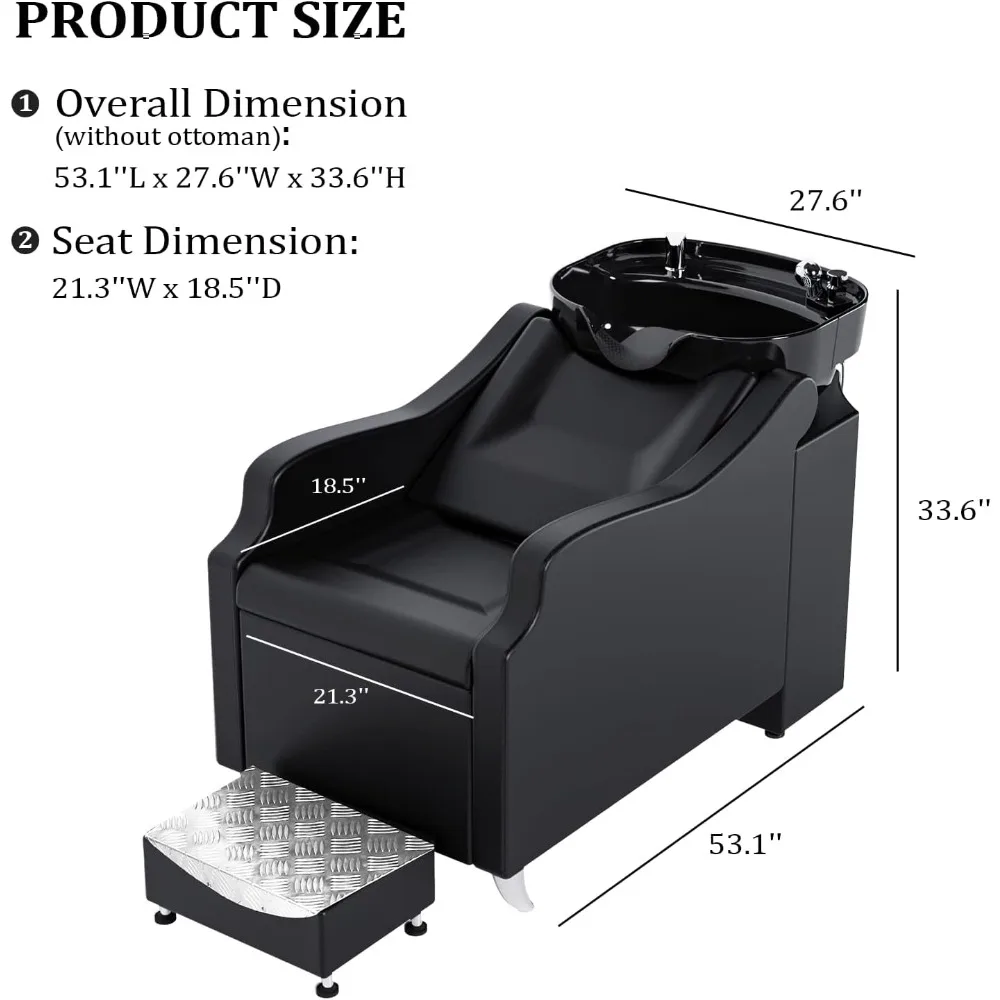 Shampoo Backwash Unit with Large Porcelain Bowl, Salon Sink Hair Wash Chair Shampoo Station, Spa Massage Hairdressing Equipment