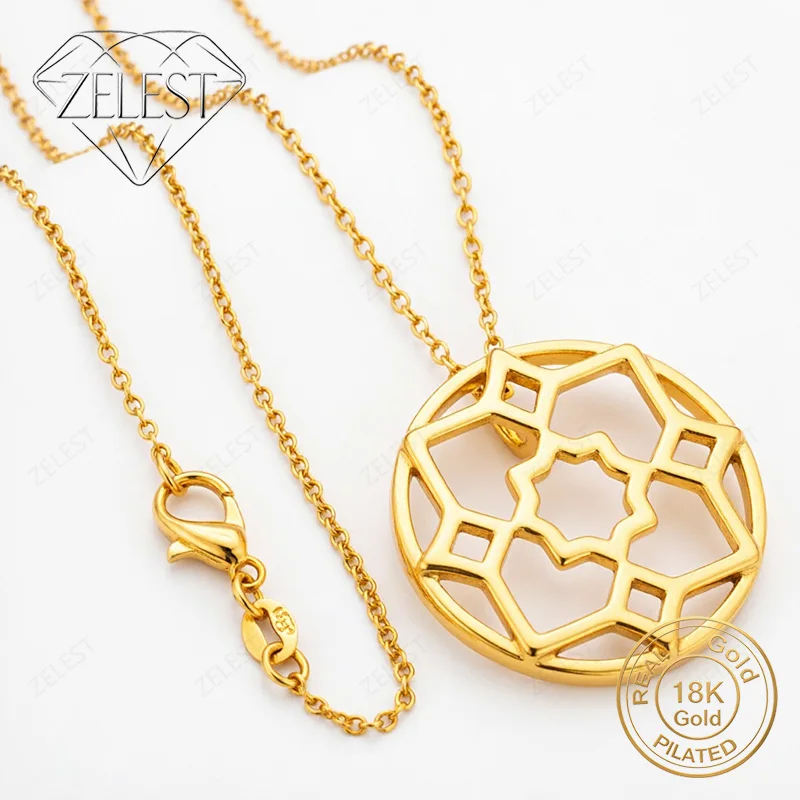 18K Gold Plated 16-30 Inch Delicate Round Openwork Pendant Necklace, Fashionable Wedding Gift Jewelry for Women