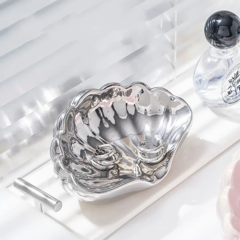 Fashion Shell Shaped Soap Dish Box Ceramic Portable Desk Jewelry Display Tray Drain Rack Waterproof Soap Holder