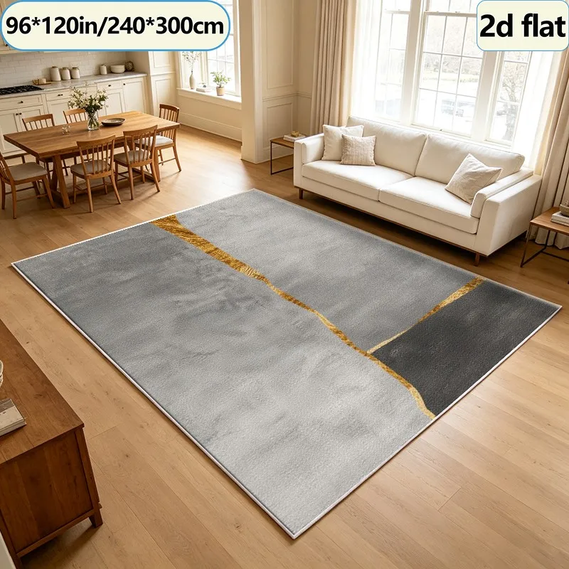 Luxury Abstract Gray Gold Foil Texture Carpet Square Rug Non-Slip Washable Floor Carpet Suitable for Office Lounge Modern Home Decor