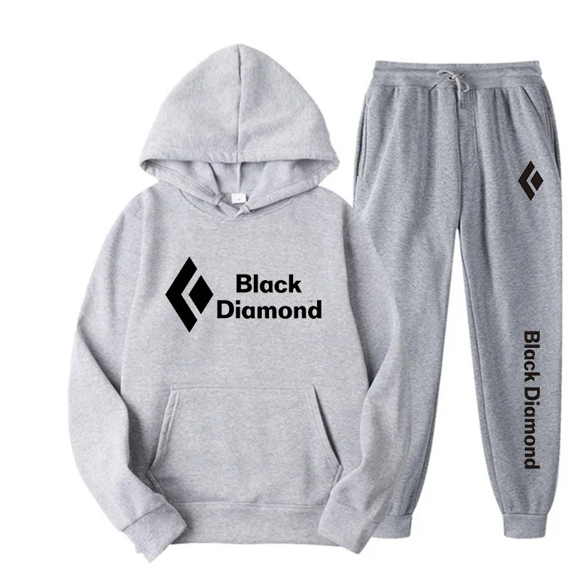 Black Diamond New Quality Printed Men's and Women's Hooded Suit Fashionable Casual Versatile Sweatshirt + Sports Sweatpants 2-pi