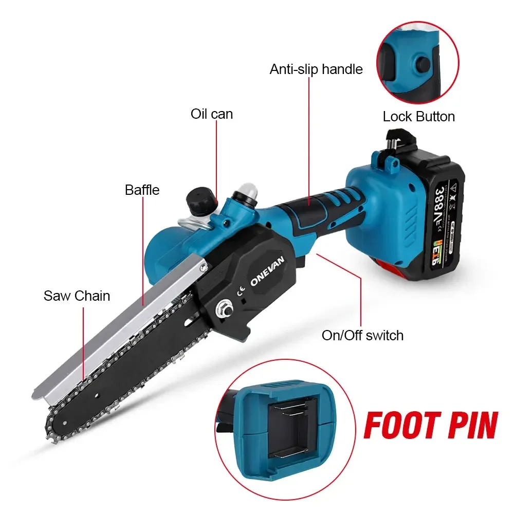 30000RPM 6inch Brushless Cordless Chain Saw Rechargeable Chainsaw With Oil Pot  Woodworking Power Tool For Makita 18V Battery