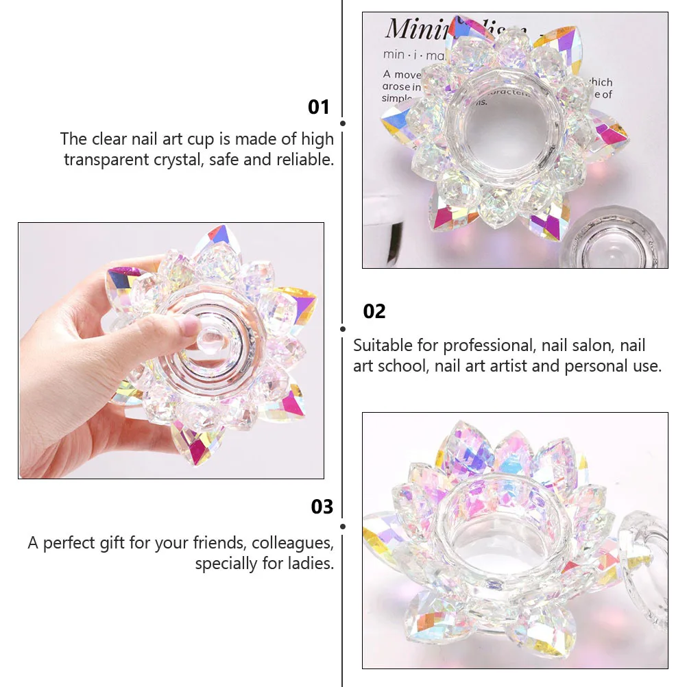 Tasse en cristal pour Nail Art, Design créatif Lotus, liquide de manucure transparent, mélange de poudre, Mini récipient en acrylique, stylo réutilisable, lavage des ongles