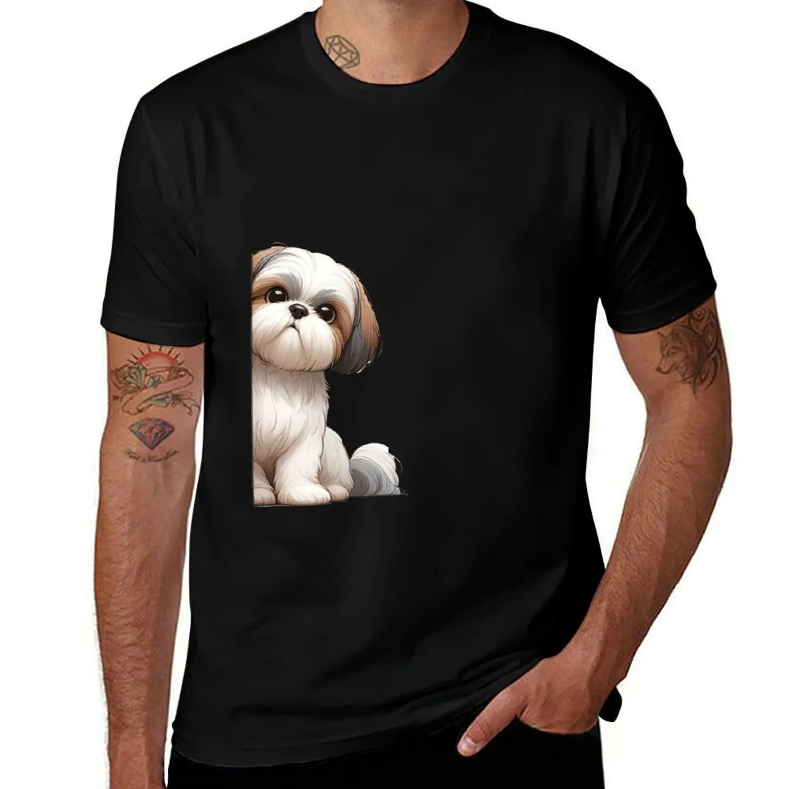 

Peeking Shih Tzu - Black T-Shirt cotton t shirt man funny t shirts dark humor t shirt custom print T-Shirt