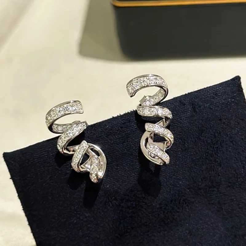 

S925Silver Thread Bends Hitches Winding Earrings Niche Ring European and American Style Simple New Studs Women's High-Grade