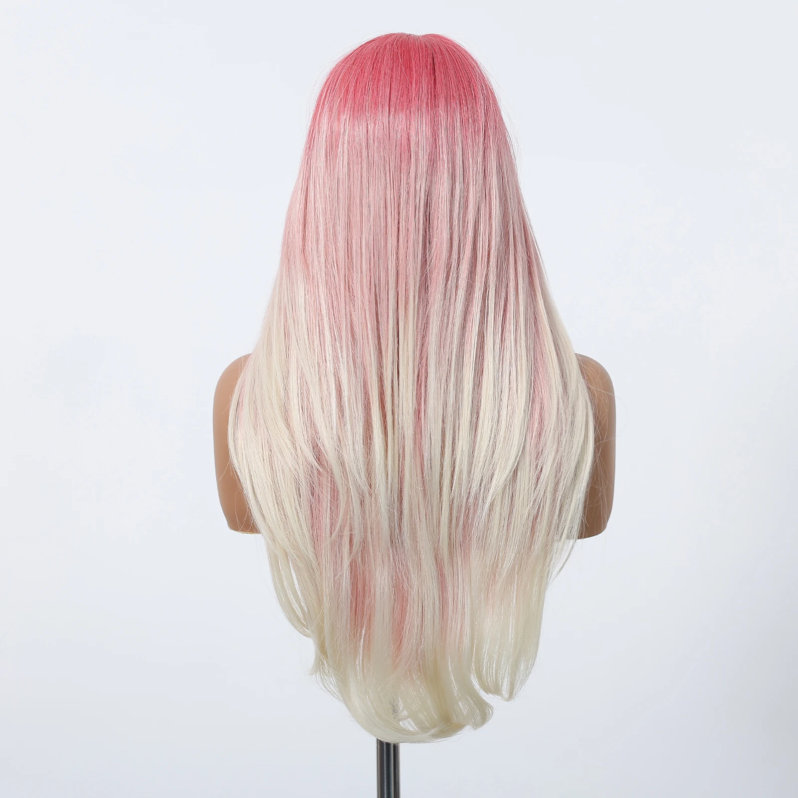 HENRY MARGU 5*1 Lace Frontal Synthetic Wigs Platinum Ombre Long Layered Lace Front Wig Middle Part Pink Cosplay Wigs for Women