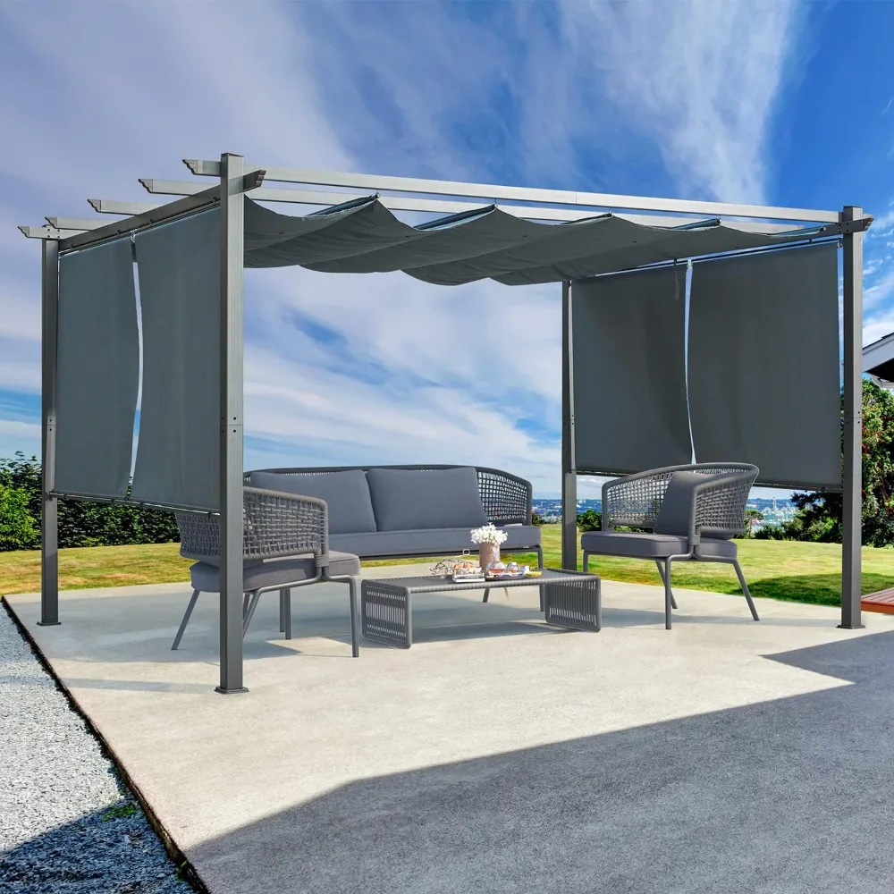 10' x 13' Outdoor Pergola with Retractable Canopy, Aluminum Frame, Patio Shelter with Adjustable and Removable Sun Shade Canopy