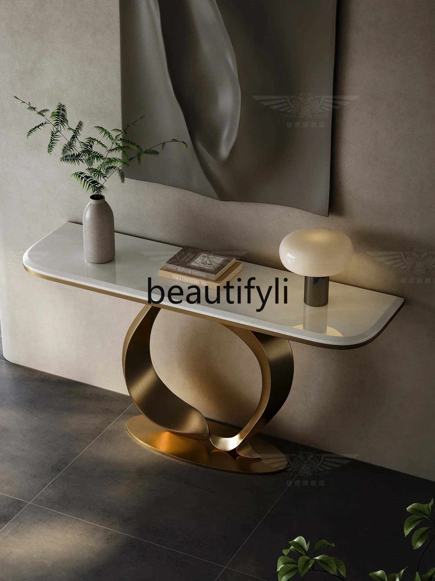 

ss CHigh-end luxury stone entrance table against the wall light luxury marble corridor end view table