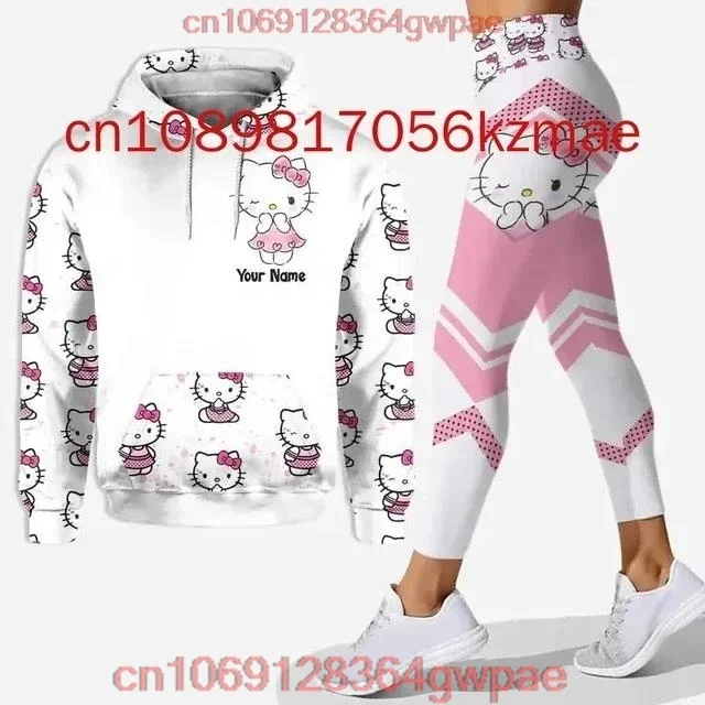 Disney Personalized Hello Kitty 3D Women's Hoodie and Leggings Suit Disney Yoga Pants Sweatpants Fashion Sports Suit Set