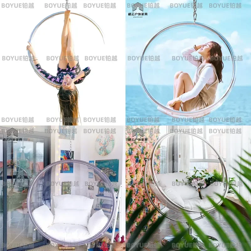 Transparent Acrylic Bubble Swing Chair Outdoor Indoor Hanging Egg Seat Clear Hemisphere Pod Garden Patio Hammock Furniture