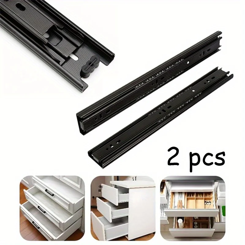 2pcs DIY Drawer Rail Cold Rolled Steel Drawer Slides Close Drawer Sliding Track Two-Section Cabinet Slides Furniture Hardware
