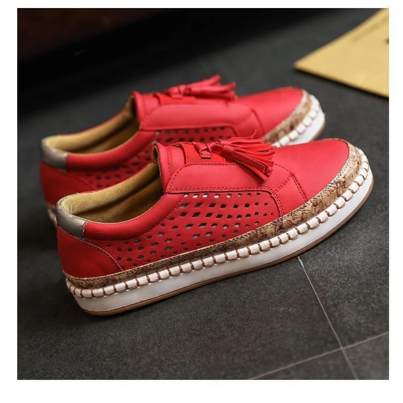 

2025 Women's Cut-Out Loafer Flats, Plus Size Round Toe Casual Shoes with Fringe & Two-Tone Stitching, Breathable Slip Ons