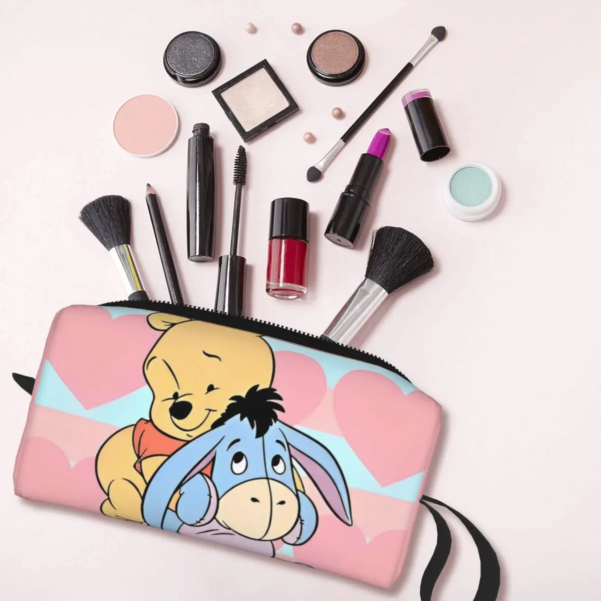 Winnie The Pooh Bear And Eeyore Bolsas de maquiagem masculinas Bolsa de cosméticos elegante estojo organizador de maquiagem ao ar livre