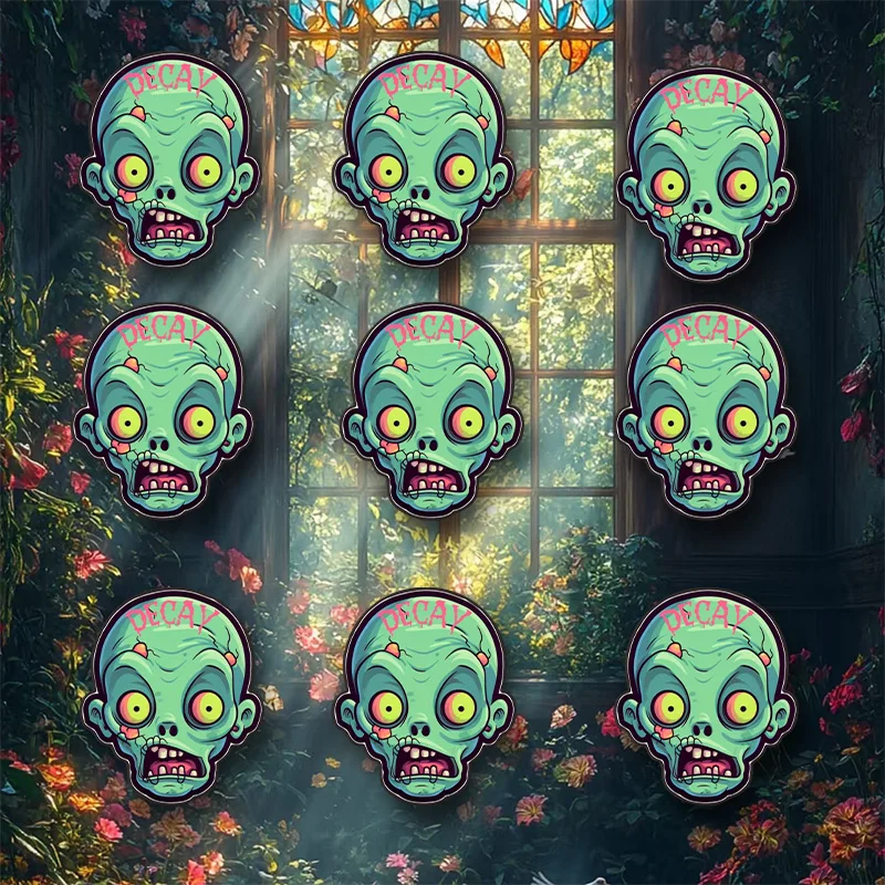 Zombie-wasserdichter Aufkleber, Halloween-Aufkleber, Geschenk, süßer Halloween-Aufkleber, saisonaler Aufkleber, glänzender Vinyl-Aufkleber, Aufkleber, 9 Stück