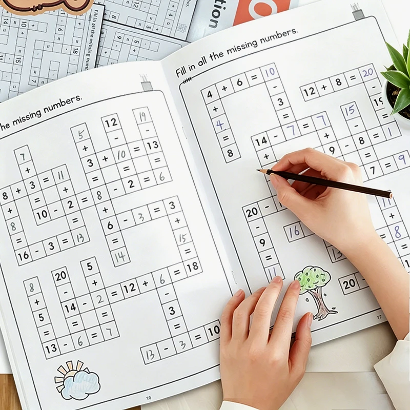 Interactive Fill-In-The-Blank Games for Addition and Subtraction, Classroom and Home Education Exercise Books, Fun Practice Learning Activities, Arithmetic Practice Workbooks, Math Problem-Solving Notebooks, Math Operations and Arithmetic.