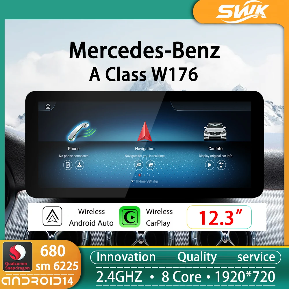 

12.3inch For Mercedes Benz A Class W176 Qualcomm6225 Snapdragon680 Andorid14 Car Multiemedia Players CarPlay AUTO Video GPS
