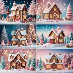 MOON.QG Christmas 2024 Baby Photography Backdrop New Year Gingerbread House Photo Studio Background Candy Trees Photoshoot Props