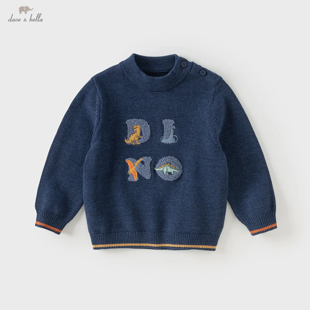 Dave Bella Children's Sweater Autumn Winter Boys' Fashion Half High Collar Knitted Tops Kids' Pure Cotton Top Pullover DB4254268