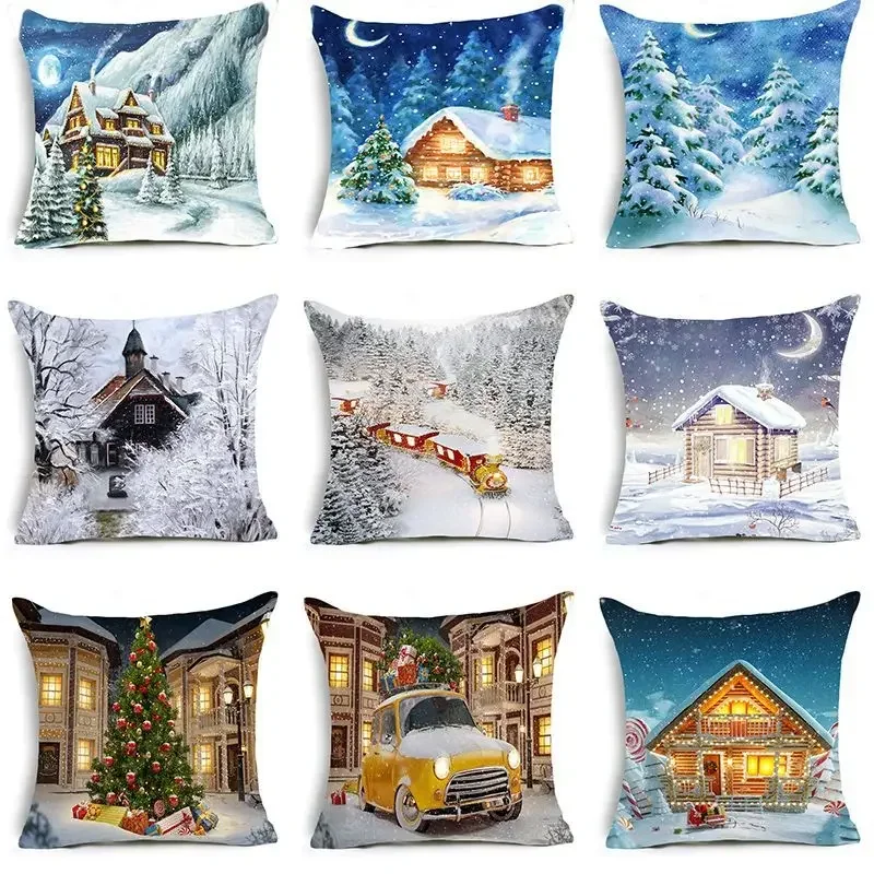 Christmas Snow Cottage Series Pillow Covers Holiday Home Decoration  Gift Cushion