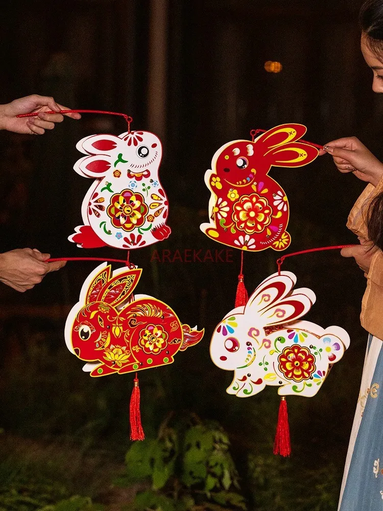 1pcs Chinese Style Traditional Decorative Lantern Rabbit Ornaments Mid-Autumn Festival Chinese New Year Holiday Decor