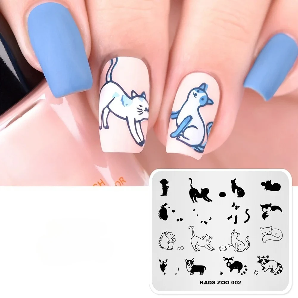 

Дизайн ногтей, штамповка, пластина для зоопарка, кошки, собаки, леон, кролик, животные, узоры, украшение, гель-лак, пресс на кончиках ногтей, аксессуары для маникюра