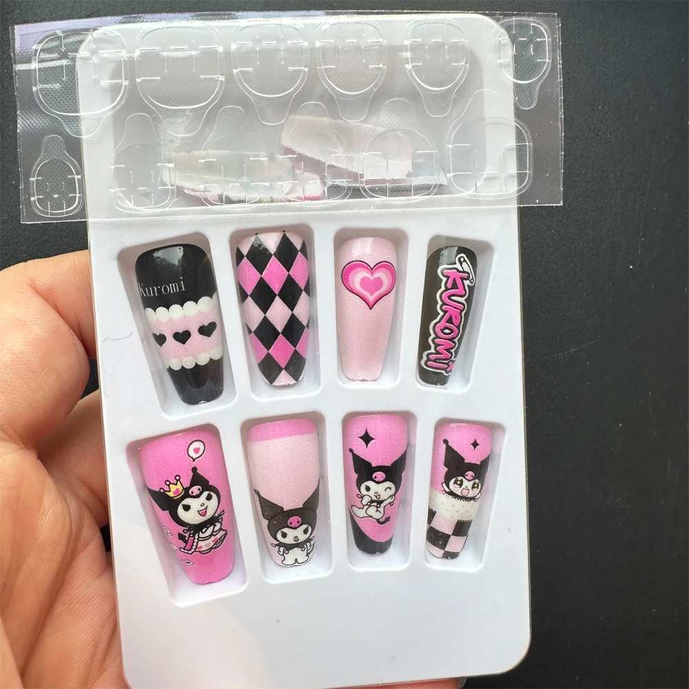 6Box(72PCS)Sanrio Hellokitty Press on Nail Tips Accessories False Nails Wear Detachable Kawaii Artificial Fingernails for Women