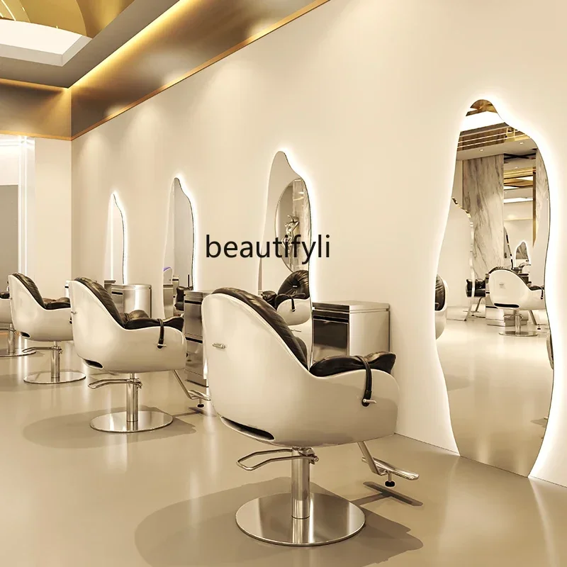 X188 LBarber Shop Mirror Irregular Floor Mirror Hair Salon Dressing Table Hair Salon Wall Mounted Single-Sided Hair Cutting Mirr
