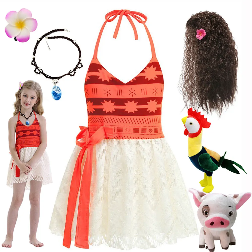 2023 Disney neues Baby Mädchen Moana Neckholder Kleid Rollenspiel Prinzessin Kleid Lässiges Kleinkind Vaiana Niedliches Mini-Sommerkleid Kleidung 1–6 Jahre