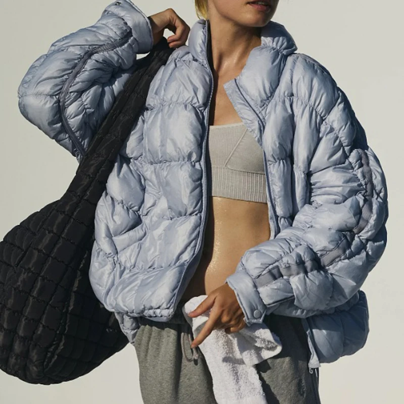 

Женская зимняя новая легкая хлопковая куртка, модный свободный топ на молнии с длинными рукавами, утепленная теплая стеганая верхняя одежда с воротником-стойкой