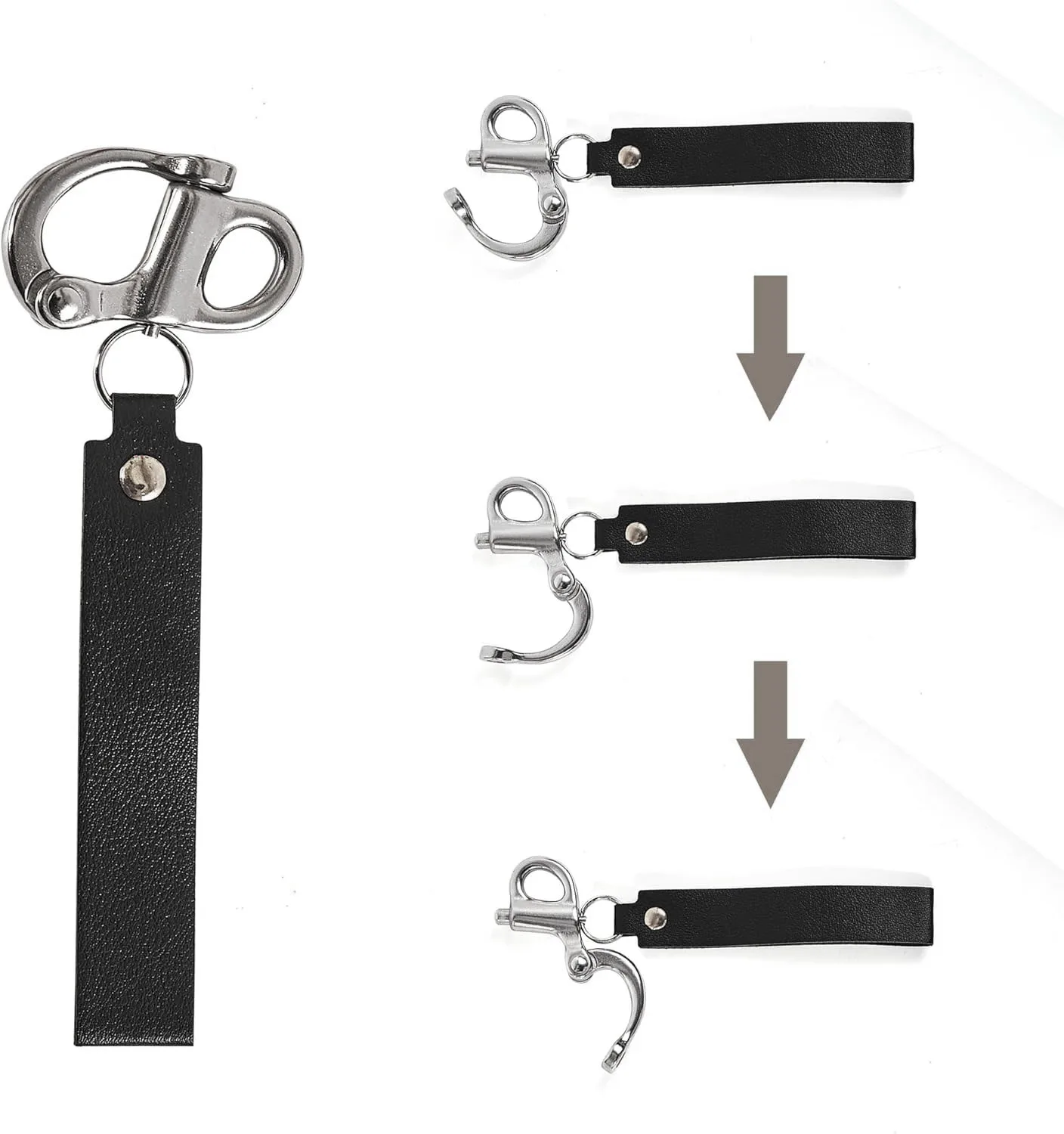 316 Stainless Steel Quick Release Clip Shackle with Leather Handle for SCBA Mask Firefighter Rigging Accessory