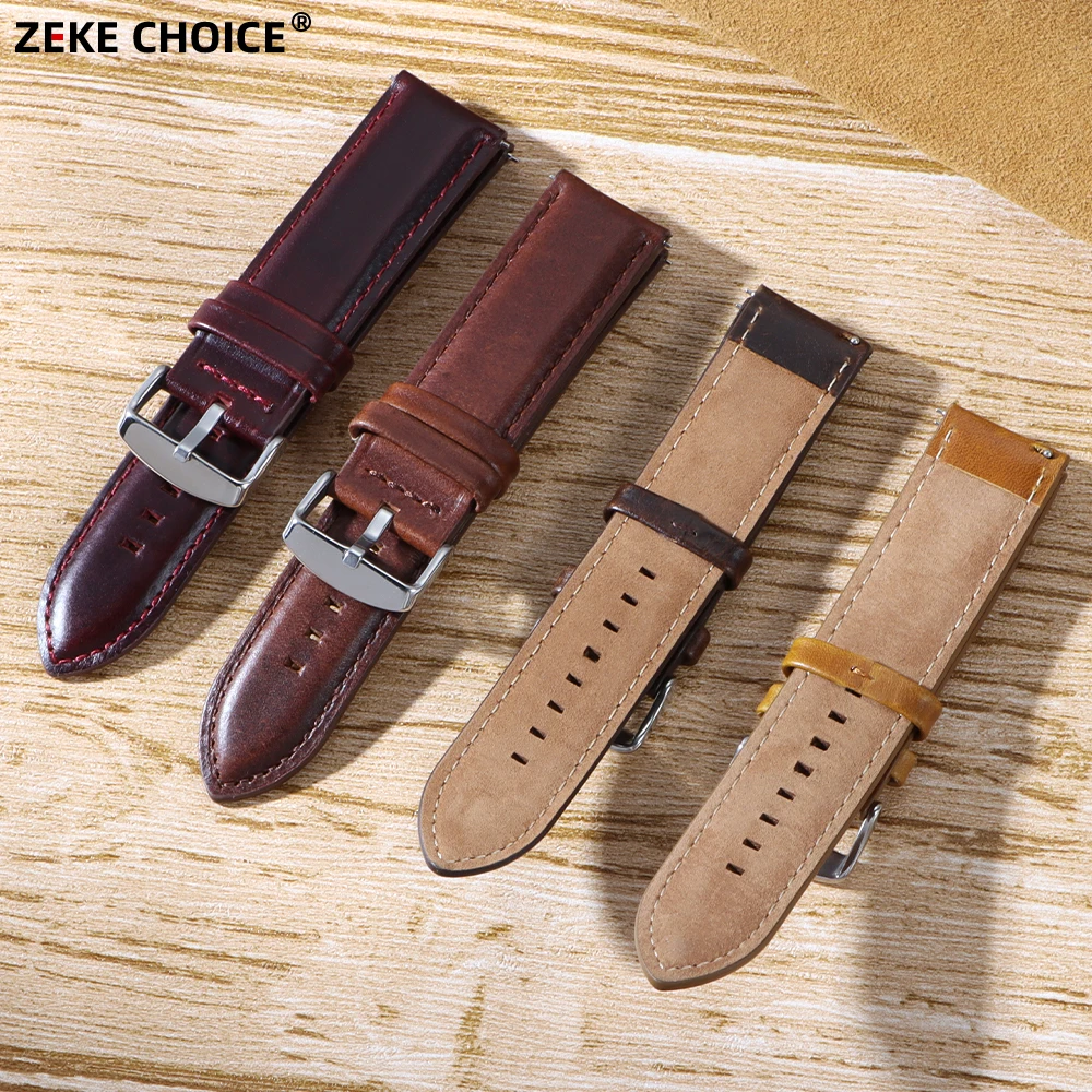 18/20/22/24mm Vintage Leather Watch Straps Quick Release Business Cowhide Wristwatch Band for DW Brown Black Blue Red Watchband