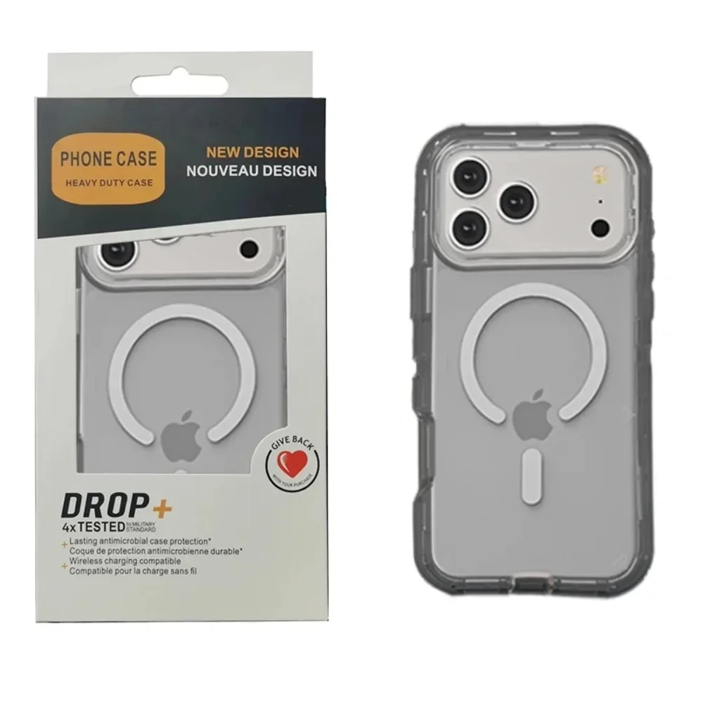 3IN1 Klare Symmetrie Für Magsafe Ott Rüstung BOX Fall Für IPhone 17 Air 16 15 14 Plus 13 Pro Max Drahtlose lade Transparente Abdeckung
