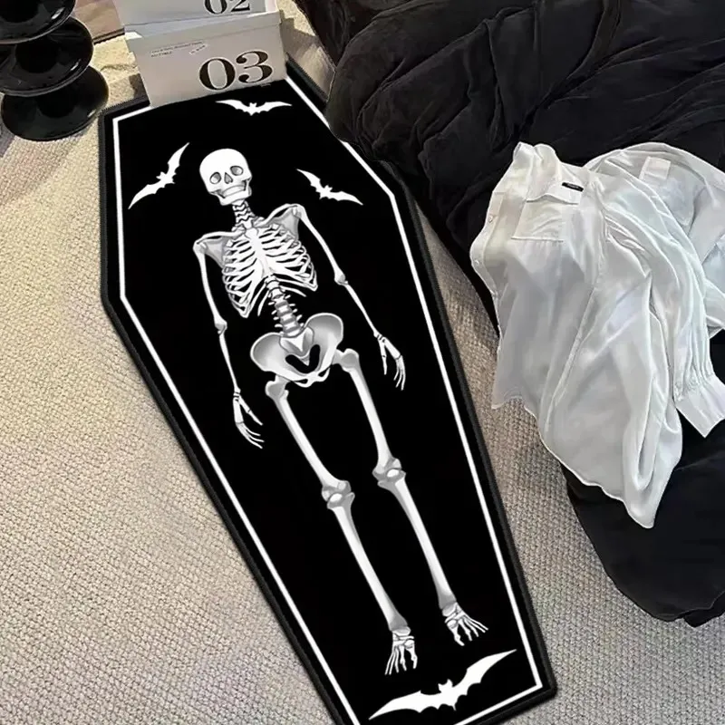 VIKAMA Coffin Shaped Witch Hand Moon Runner Rug Gothic Occult Crystal Velvet Non Slip Halloween Bedroom Floor Decor Mat