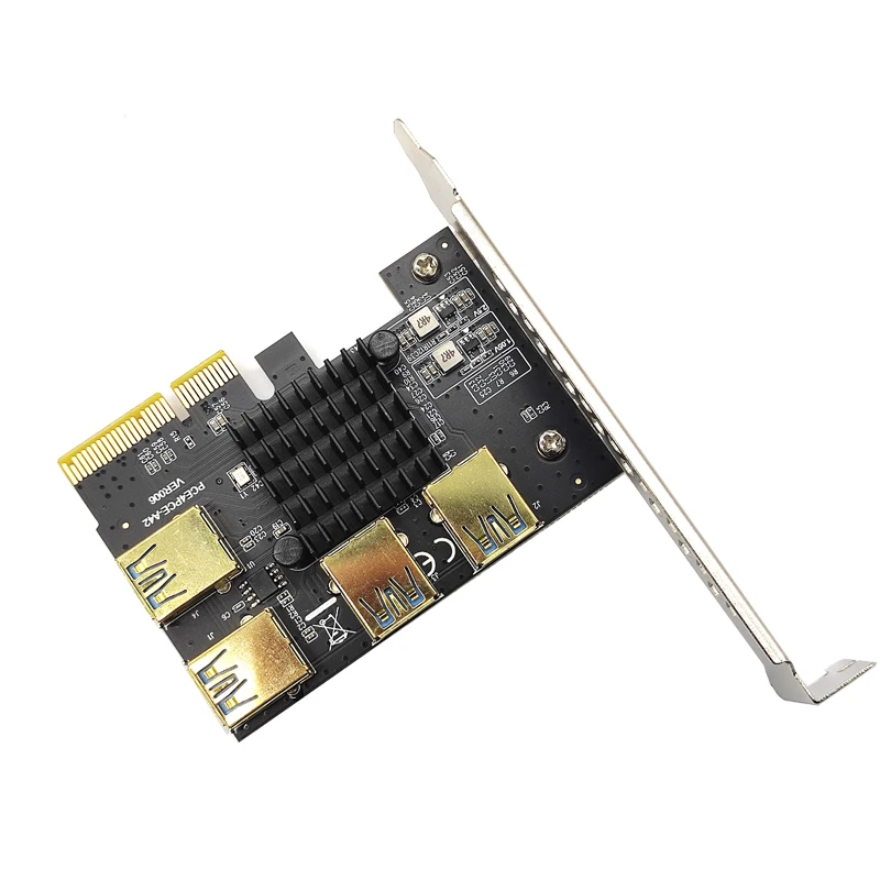 Tarjeta elevadora PCIE de 1 a 4, adaptador PCIE a PCIE de 1 vuelta, 4 ranuras PCI Express X4 a X16, USB 3,0, convertidor de tarjeta elevadora para minería BTC