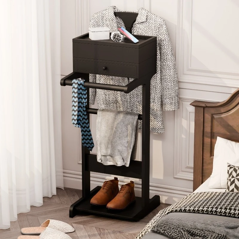 Simple vertical solid wood hanger, floor-to-ceiling bedroom coat rack, American household mobile wooden clothes rack
