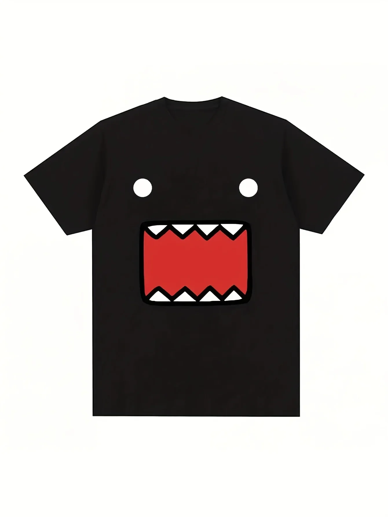2026 Unisex Domo Kun Anime Face T-Shirt - Iconic Japanese Manga Character Black Tee with Red Eyes & Fangs, Soft Breathable Plus