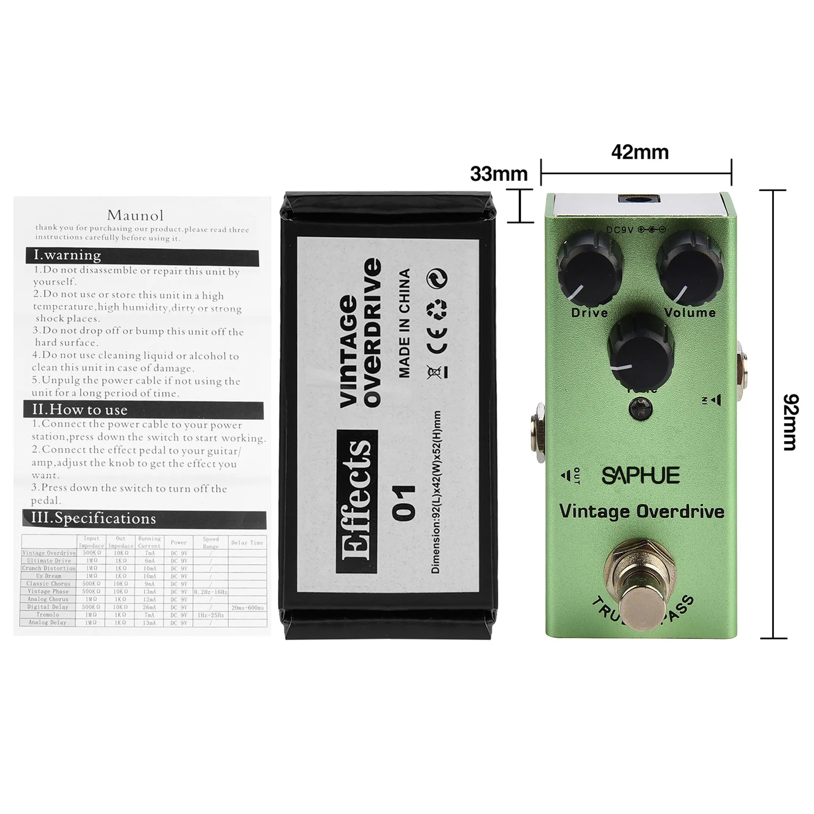 SAPHUE Vintage Overdrive Electric Guitar Pedal Effect Guitar Pedal Distortion Musical Instrument Effector Gitaar Accessoires