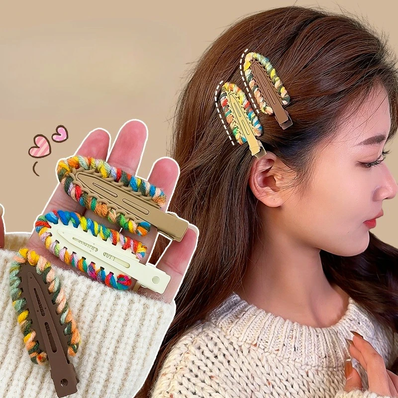 

Colorful Knitting Wool Hair Clips Side No Trace Bangs Duckbill Clip Elegant Ladies Headwear Hair Accessories Mixed Color New 1Pc